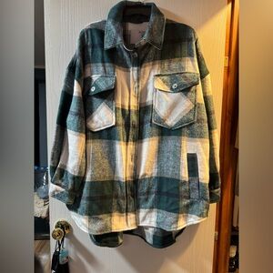 SO Women's Fashion Jacket Oversized Plaid Print Drop Shoulder Coat